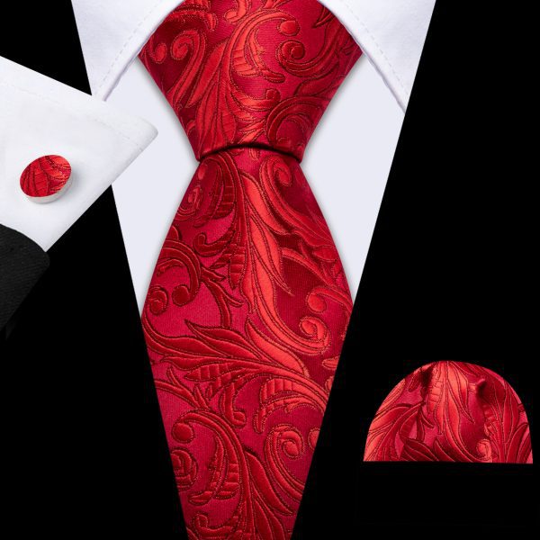 p4IBModa-seda-masculina-gravata-conjunto-vermelho-borgonha-s-lida-paisley-listrado-xadrez-floral-gravata-len-o